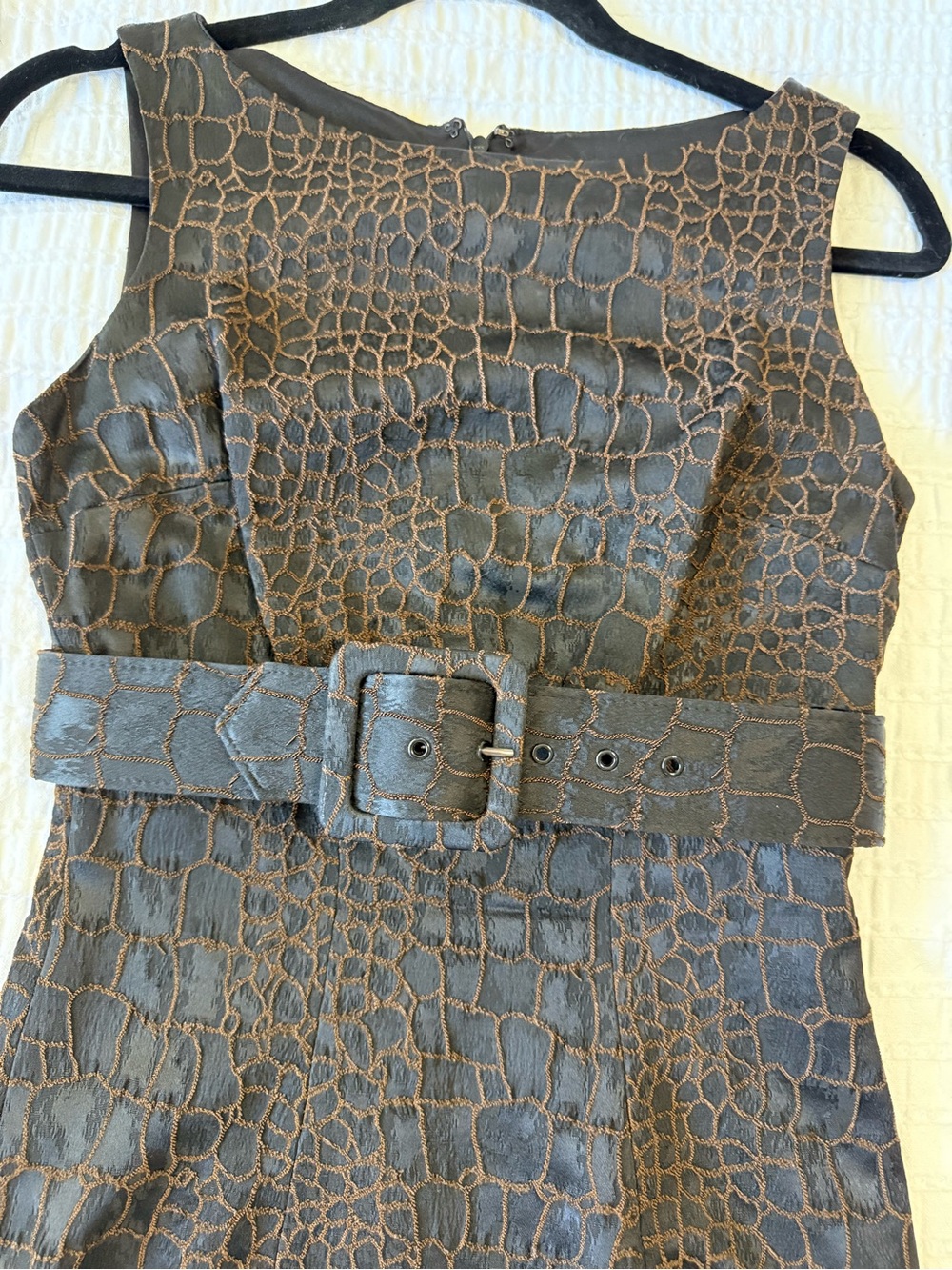 Cache Lux Croc-Embossed Gorgeous Sleeveless Mini Dress in Brown